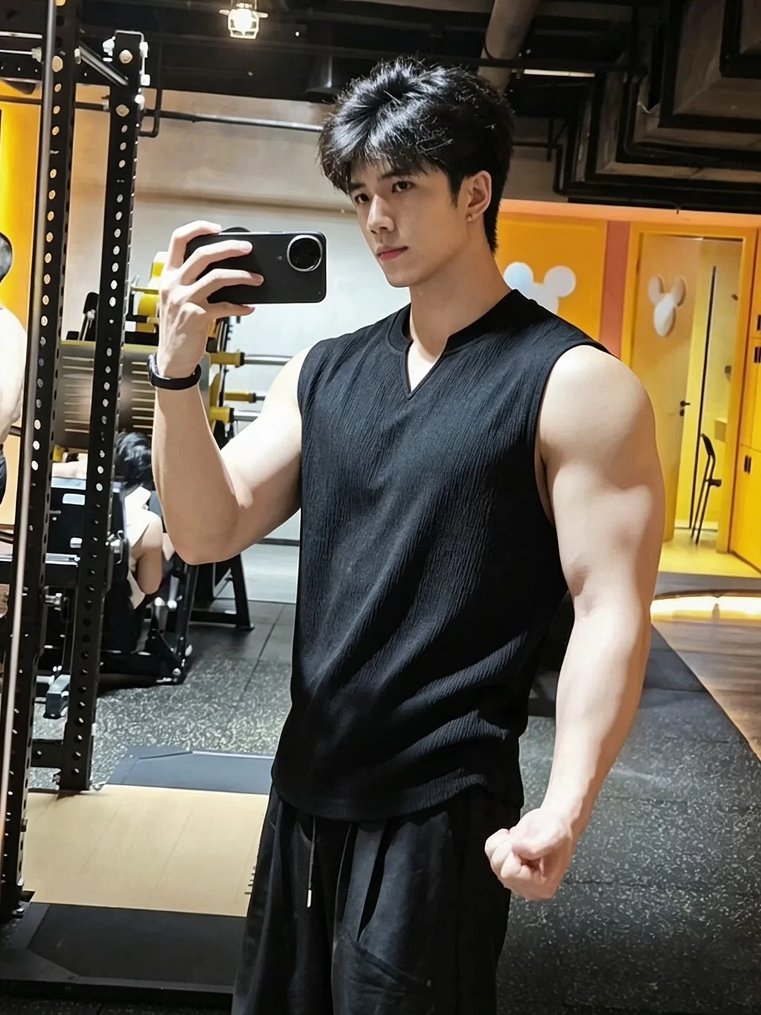 Black Textured V-Neck Sports Vest Men's Summer Quick Dry Ice Silk Coolness Sleeveless T-Shirt Fitness Shoulder Sweatshirt