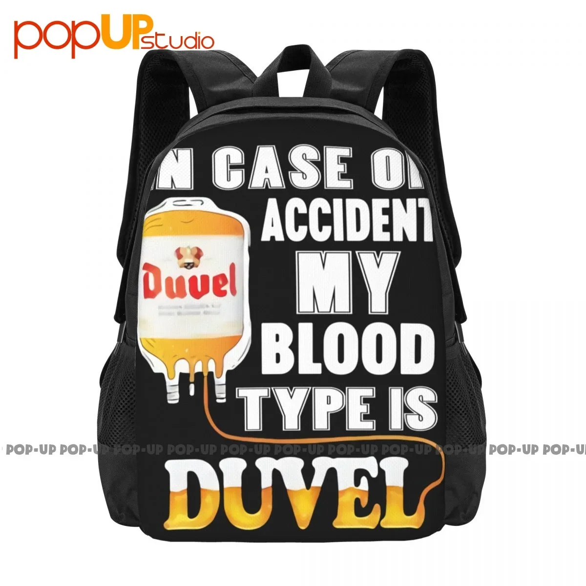 

In Case Of Accident My Blood Type Is Duvel Backpack Large Capacity Bookbag Shoe Bag Eco Friendly Multi-function