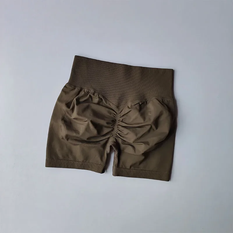 Peach High-Waist-Sportshorts mit Hüftlift-Effekt für Damen, taillenschlank machende, nahtlose Laufhose, schnelltrocknend, Dreipunkt-Design – Detail 9