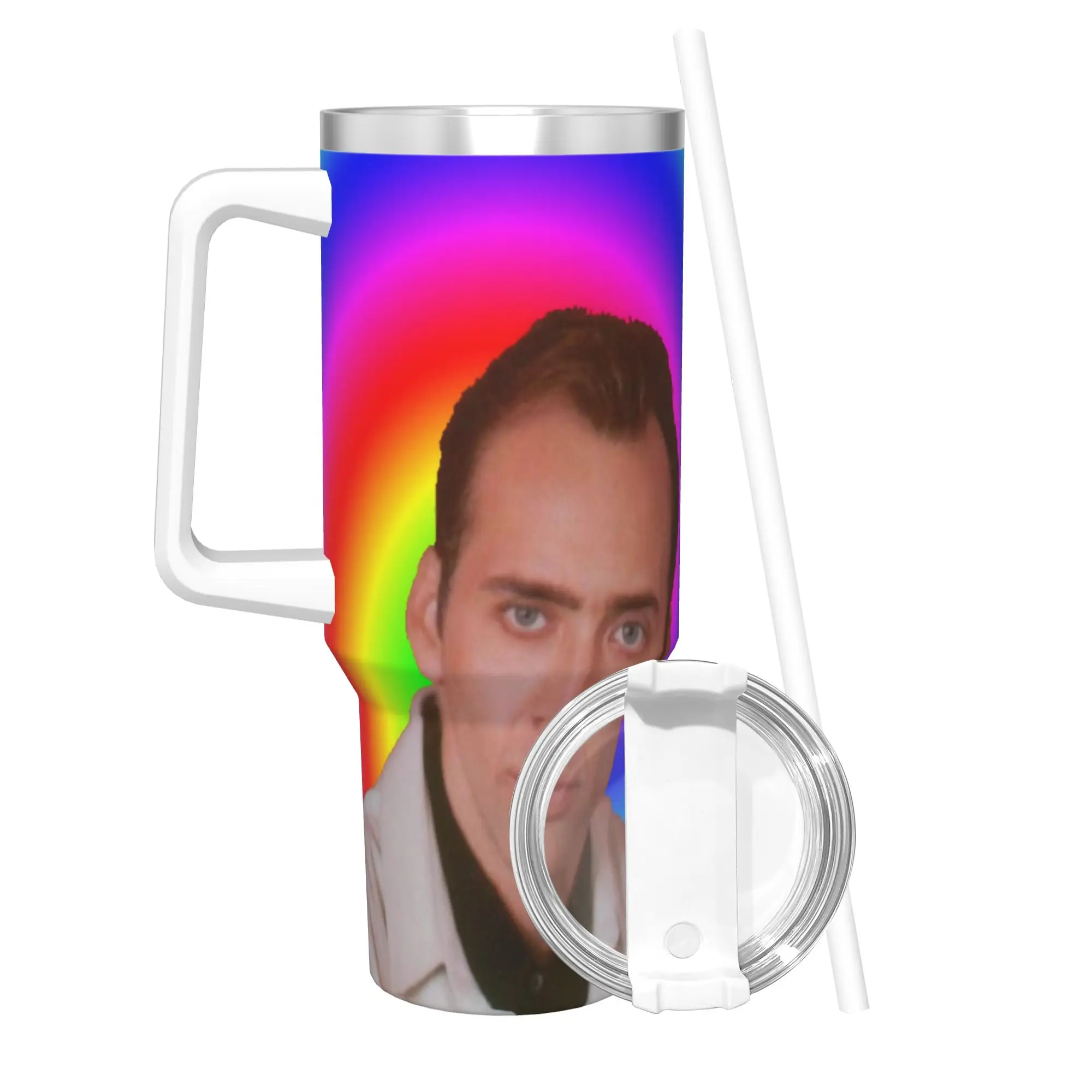 Nicolas Cage Tumbler With Straw  Stainless Steel Mug Double Wall Vacuum Insulated for Cold Or Hot 40oz