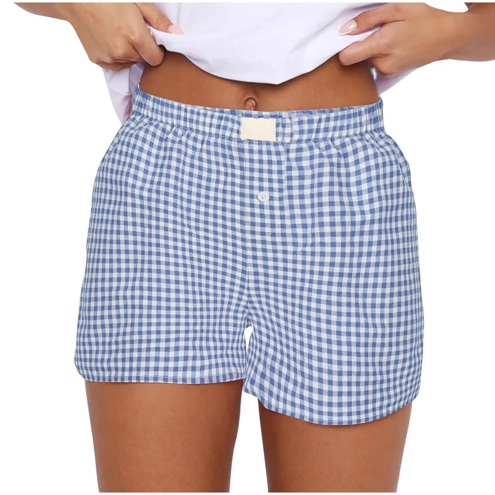 Boxers for Women Y2K Aesthetic Elastic Waist Striped Plaid Print Pajama Shorts Teen Girls Summer Cute Lounge Bottoms Sleepwear