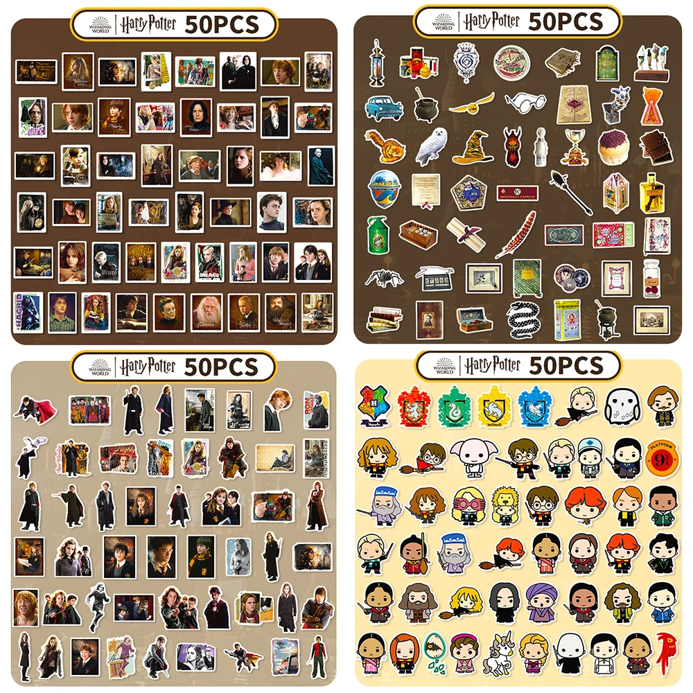 50 Uds. De pegatinas auténticas de Harry Potter, pegatinas de Anime impermeables para teléfono, portátil, álbum de recortes, maleta, juguetes para niños, pegatinas, juguetes de fiesta, regalos