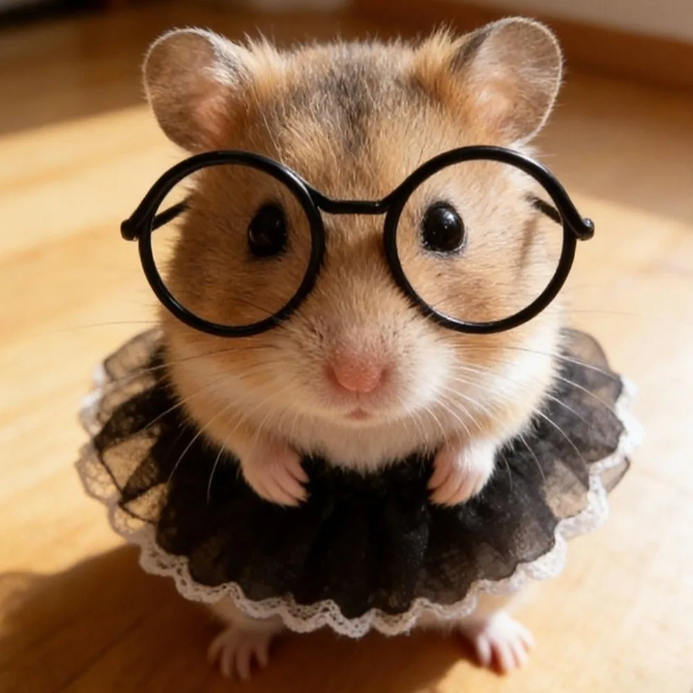 Pet Vest Adorable Hamster Princess Dress Lightweight Soft Pet Dress Eyeglasses Set Breathable Pet Puff Skirt Party Clothes