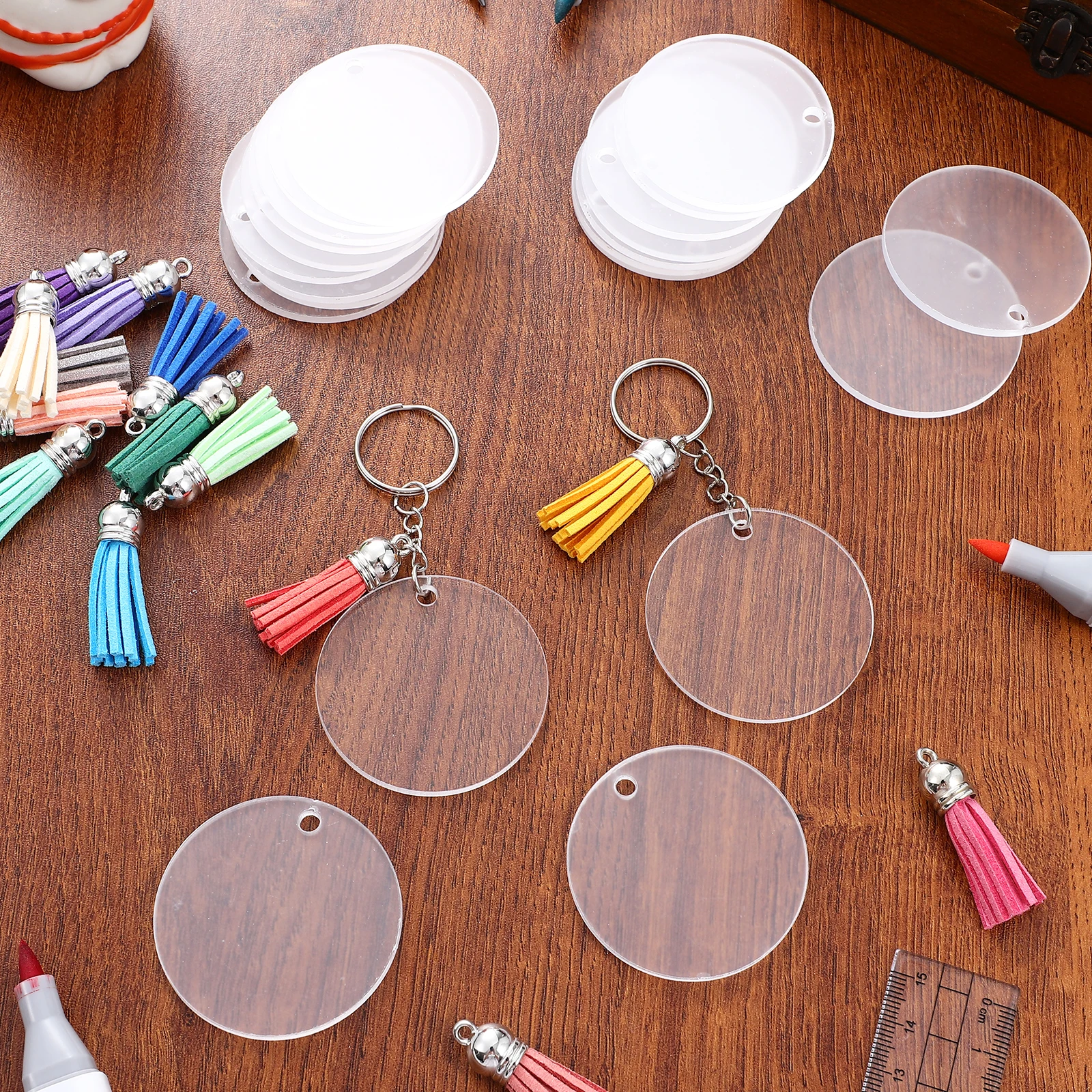 

120 pcs Acrylic Keyring Blanks Clear Diy Craft Keychains Circle Heart-Shaped Transparent Accessories For Custom Jewelry Making