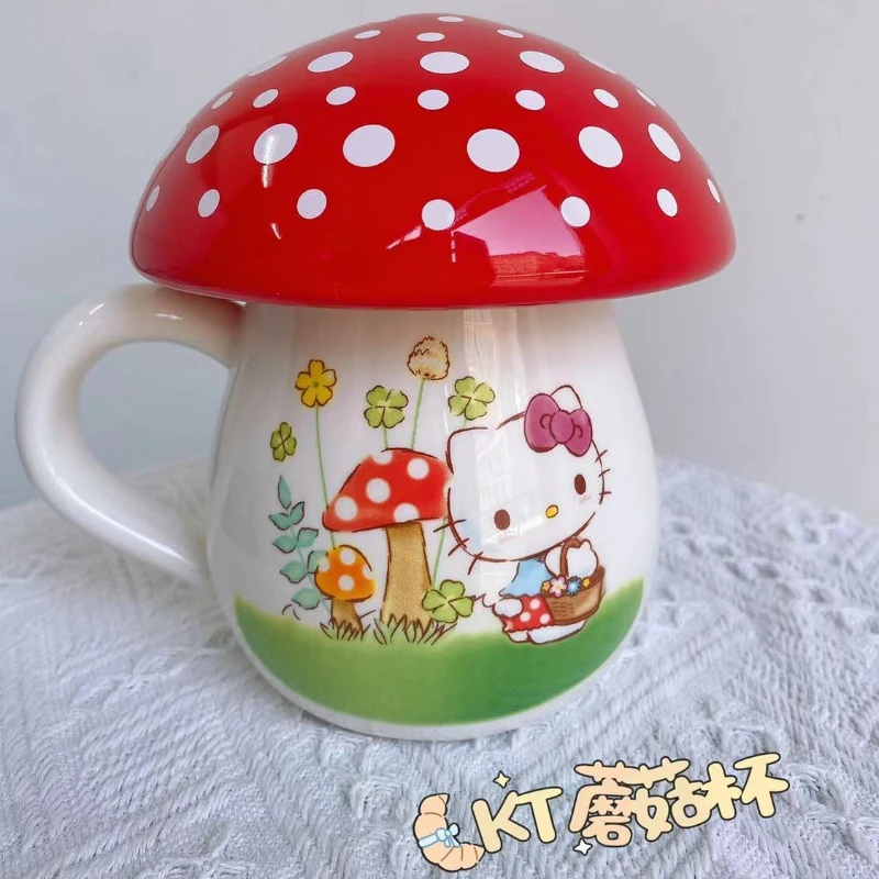 

Sanrio Hello Kitty Mushroom Water Cup Porcelain Mug with Lid Mushroom Cup Mild Coffee Birthday Gift for Student Kitchen Decor