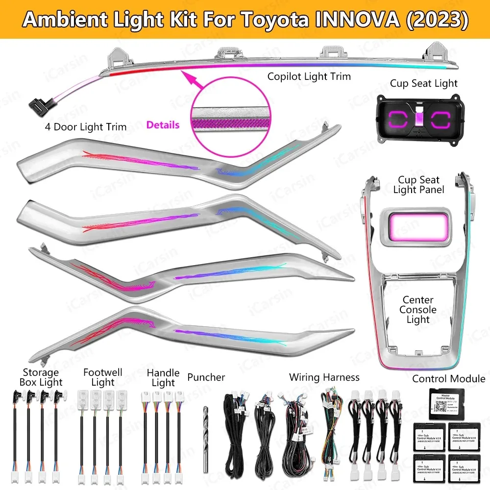 64 Colors Dynamic Ambient Light for Toyota Innova Hycross 2023 Right Hand Car Interior LED Lighting Upgrade Accessories