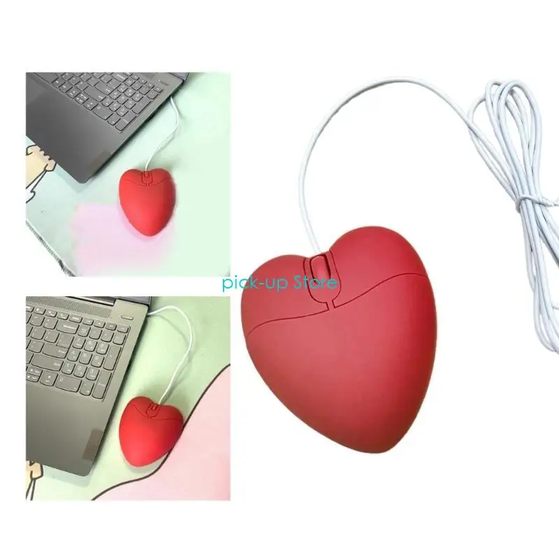 Q5WA Love Heart Shaped USB Mouse Funny Lovely Corded Student Mouse Creative Gifts