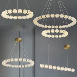 Nordic Pearl Necklace Pendant Lamp Modern Ring Glass Ball Hanging Lamp For Living Room Bedroom Home Luxury Copper LED Round Lamp