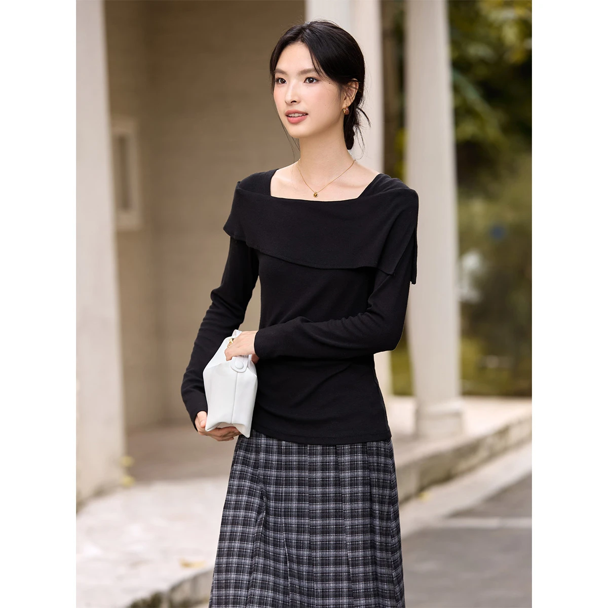 

VIMLY женские черные футболки с французским квадратным вырезом и длинными рукавами, облегающие топы, осень 202, повседневные вязаные женские футболки с гофрировкой A3282