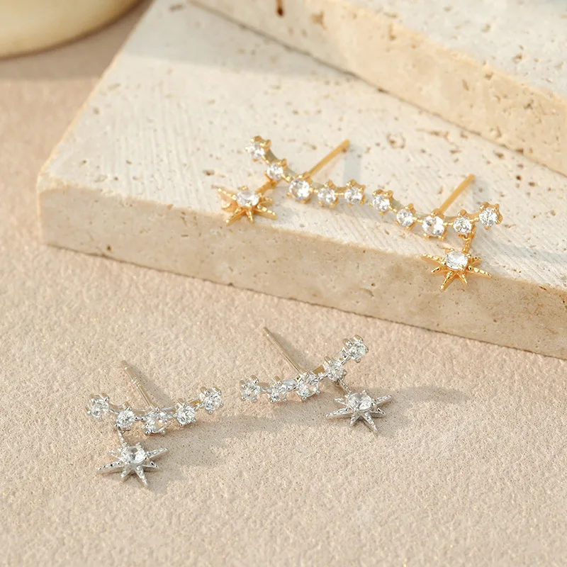 925 Sterling Silver Starburst Cubic Zircon Ear Climber Earrings For Women Sparkling CZ Crawler Stud Earrings Fine Jewelry