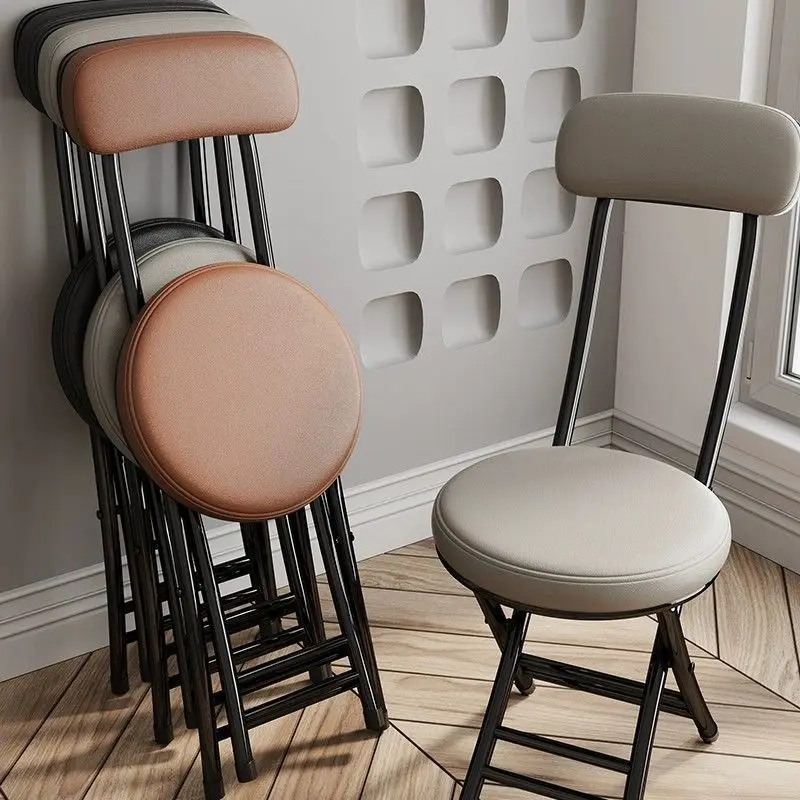 Portable Folding Chair Metal Frame Thick Synthetic Leather Cushioned Seat Backrest Options Bi-Fold Design Dormitory Balcony