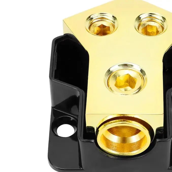 For Car Audio Amplifier Splitter – 2 Way Copper Power/Ground Distribution Block, 0/2/4 Gauge In, 4/8 Gauge Out