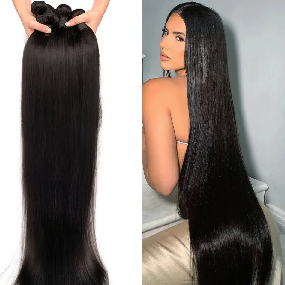 30 34 Inch Bone Straight Natural 100% Brazilian Long Thick Raw Virgin Human Hair Bundle 3/4 Pieces Weave Bundles Extensions