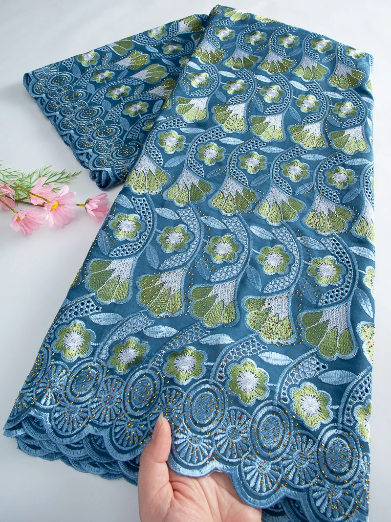 

Swiss Voile Cotton Lace Fabric High Quality 5 Yards Embroidered African Lace Fabric 2025 Wedding Party Dresses for Women TY4663