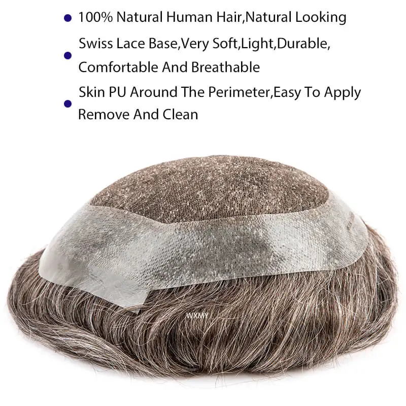 ออสเตรเลียสวิสลูกไม้ Toupee สําหรับชายผม Prosthesis Breathable วิกผมผู้ชายผมมนุษย์ธรรมชาติ Capillary เปลี่ยนระบบ