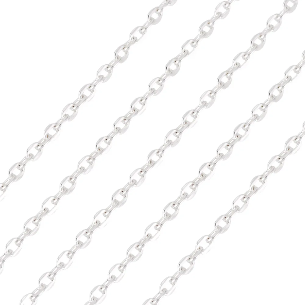 10m Iron Cable Chains, Unwelded, Flat Oval, silvery, 4x2.7x0.7mm, about 32.81 Feet(10m)/Set