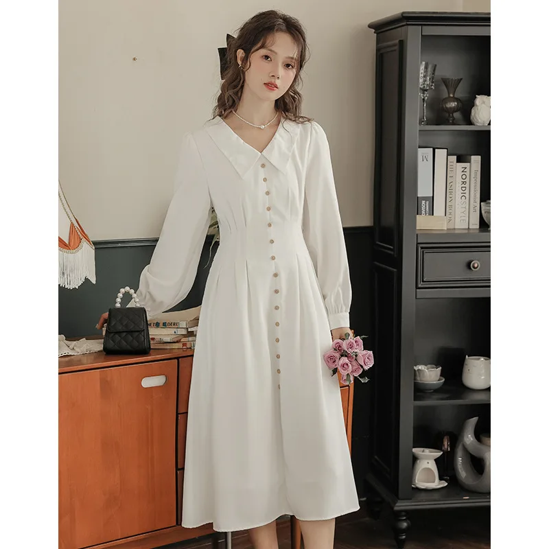 Imagem -04 - Vestido de Luxo Estilo Vintage Francês Feminino Monocromático Elegante com Decote em v Design Literário Primavera e Outono Design High-end Novo 2023