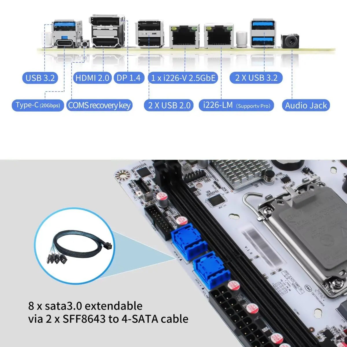 MNBOXCONET Q670 NAS 마더보드 8 베이 LGA 1700, PCIe5.0 x16 슬롯 미니 ITX 마더보드, 8×SATA3.0, 3×M.2 NVMe DIY 보드 듀얼