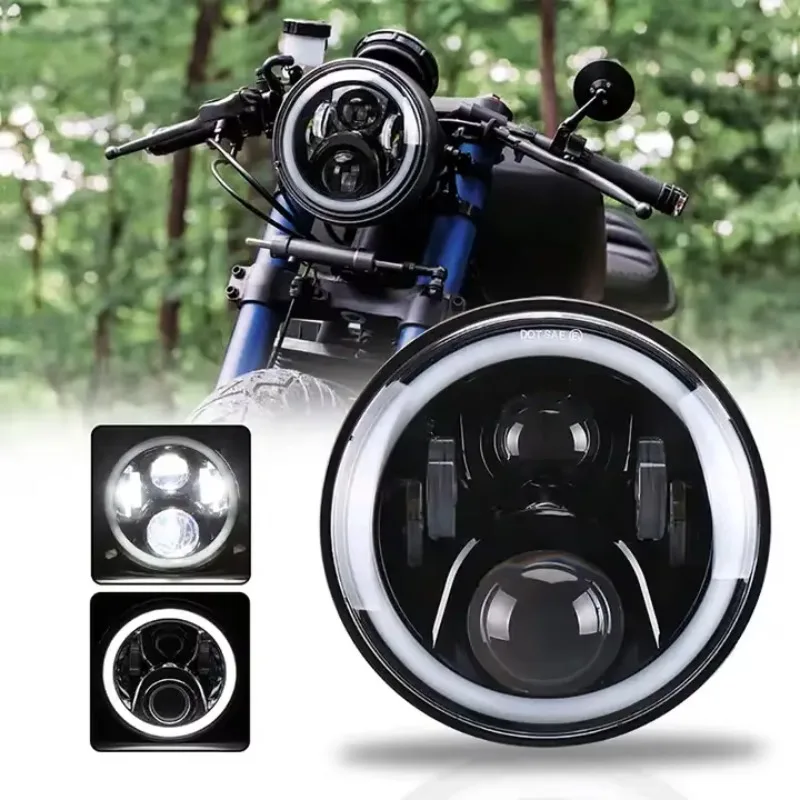 

STLF 7" Led Headlamp With White Halo Ring Motorcycle 7 Inch Headlight Fit for Motorcycle