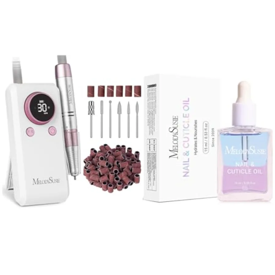 

Professional Rechargeable Nail Drill Kit with 15ML Cuticle Oil for Salon Use Premium Stainless Steel Bit Black and Silver High-