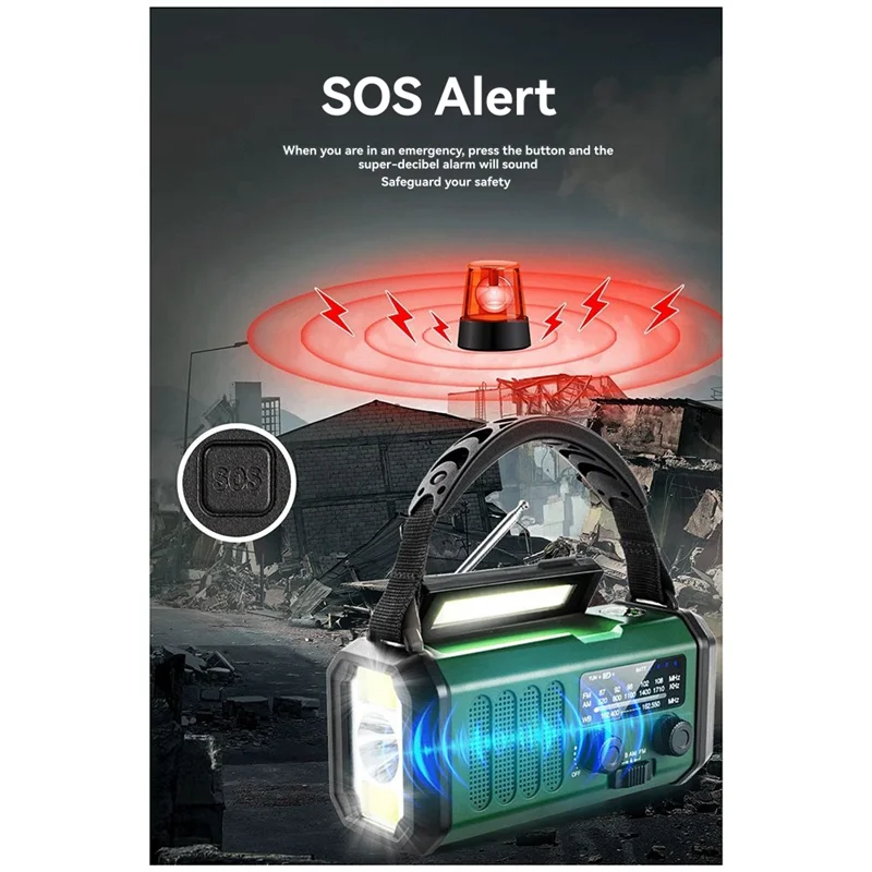 ABZW Power Bank Portable Flashlight Multifunctional Solar Charging Outdoor Emergency FM/AM/WB