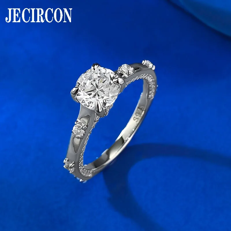 

JECIRCON Women 1 Carat Simulated Diamond Ring Round White High Carbon Diamond Temperament Wedding Band S925 Silver Fine Jewelry