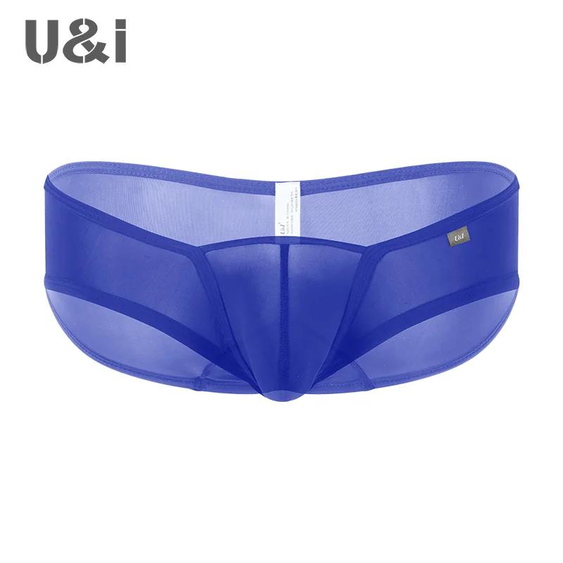 U&I underwear men\'s trendy small boxer nylon thin breathable convex scrotum support personality red low waist triangle hip lifti