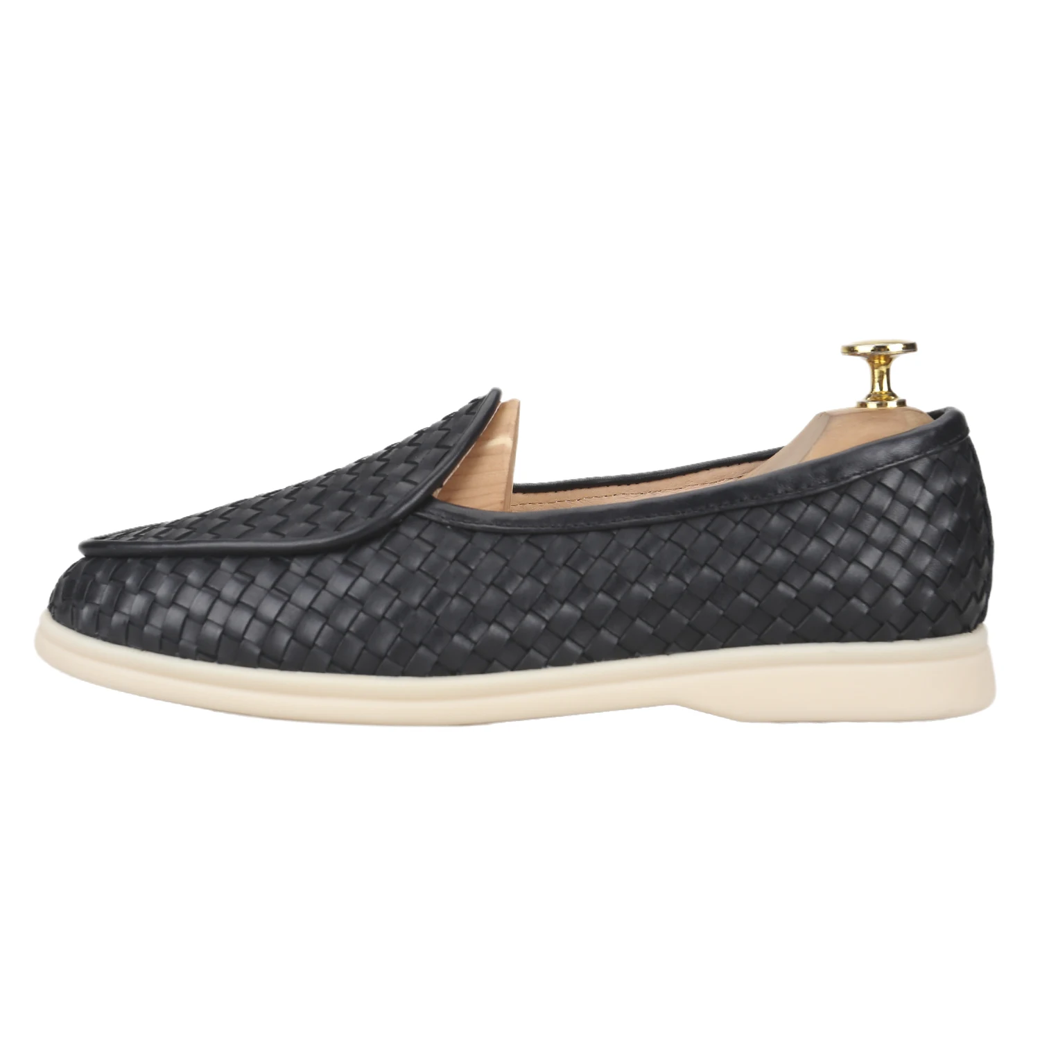 Piergitar 2026 Handcrafted Woven Leather Men's Slip-On Shoes Italian Luxury Classic Model Summer Walk Loafers Off-White Sole