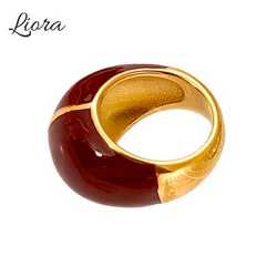 Liora Vintage Emaille Charm Ringe für Frauen Männer 316L Edelstahl Runde Schwere Unisex Ringe Mode Wasserdicht Schmuck