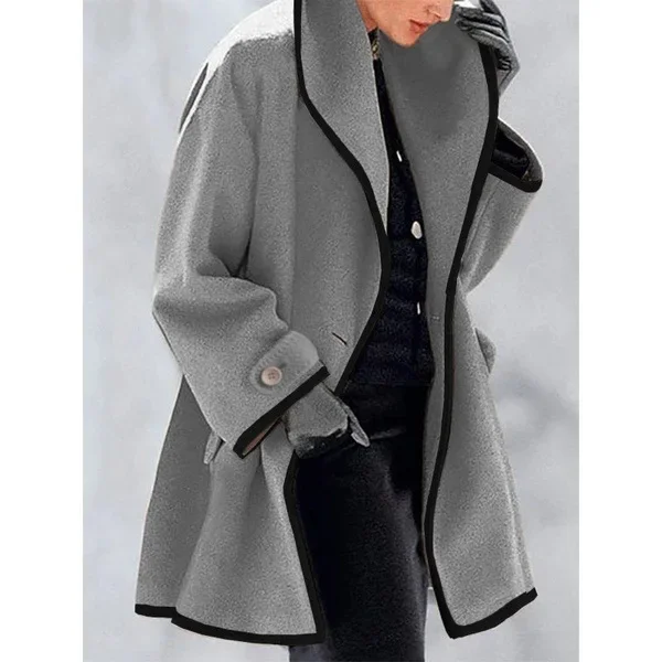 Fashionable and Sexy Long-Sleeved Hooded Woolen Coat with Large Lapel Design for Women