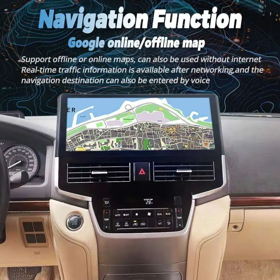 Para Toyota Land Cruiser 200 Radio de coche Android 13 Multimedia pantalla de 15 pulgadas LC200 2016 - 2019 navegación GPS reproductor CarPlay 128GB