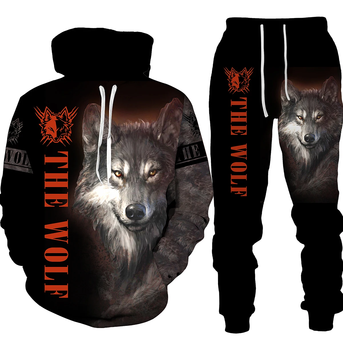 Winter Autumn Wolf Animal Pattern 3D Printed Sweatpants and Hoodie Set Tracksuit Men Clothing Suit Oversize Streetwear Sportwear