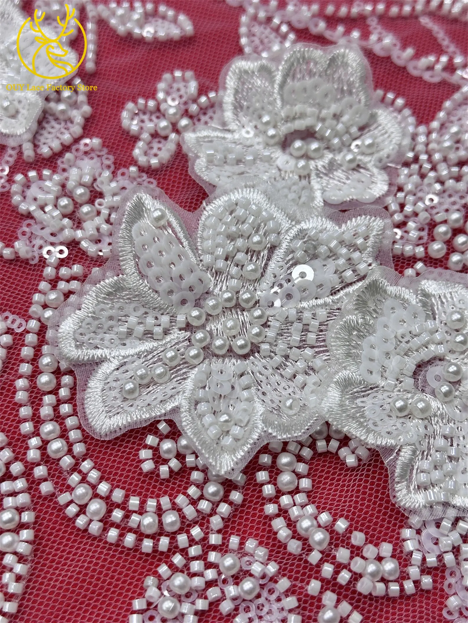 3D-Stickerei Blumen Französische Pailletten Perlenbesetzter Spitzenstoff aus Polyester 2026 Hochwertiger Afrikanischer Spitzenstoff für Hochzeitsfeiern Tüll 5 – Detail 12