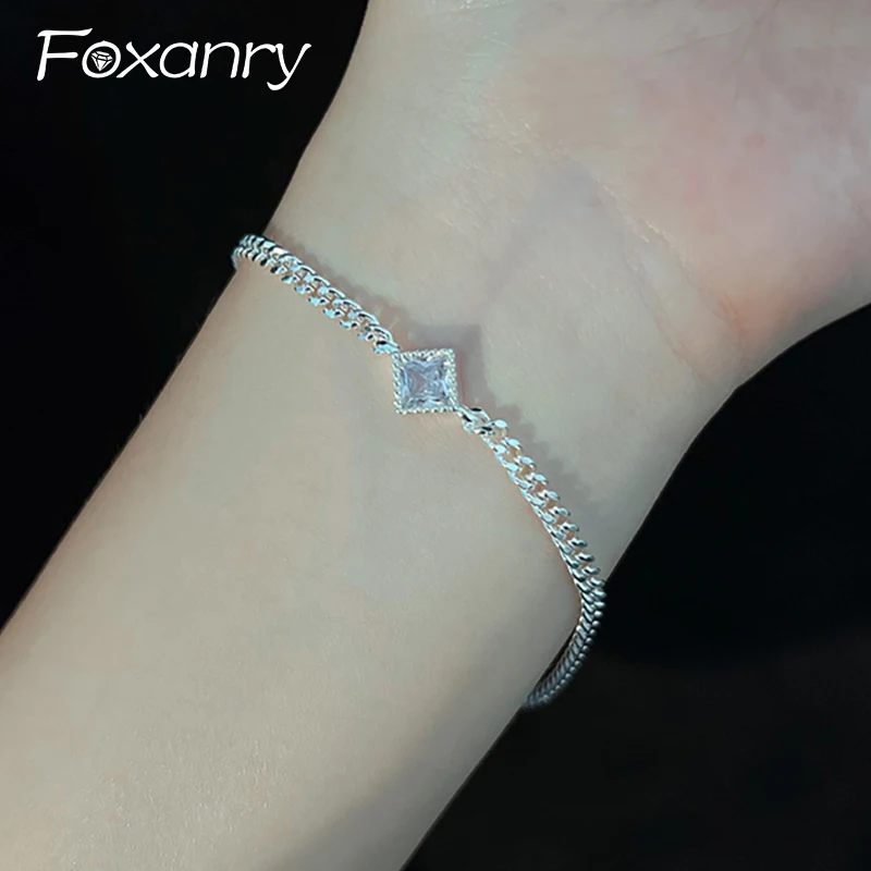Foxanry Silber Farbe Quadrat geometrische Zirkon Armband für Frauen minimalist ische elegante süße