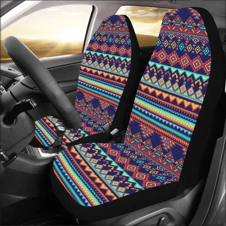 

Mexican Boho Car Seat Covers Pair (2), Bohemian Aztec Front Seat Protector Accessory Pattern Ethnic Tribal Art Bohemian Truck Ve