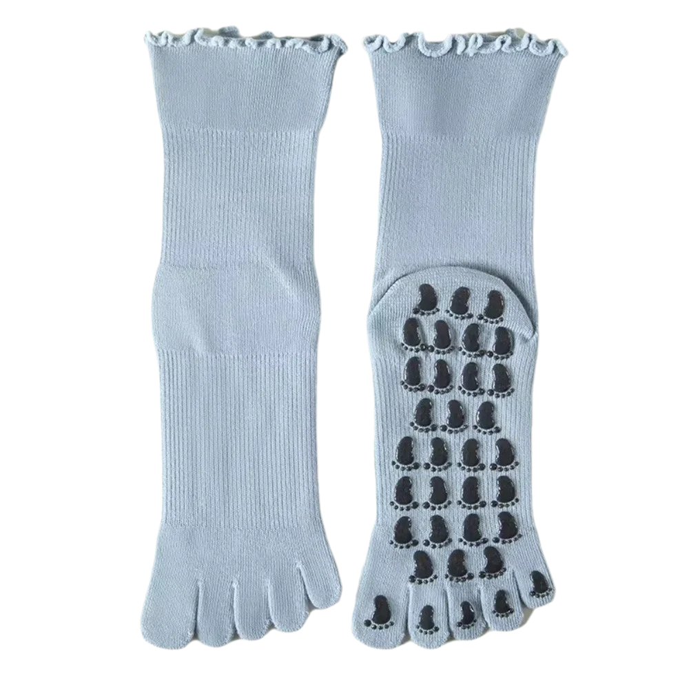 Non-Slip Silicone Five-Toe Yoga Socks Breathable Silicone Grip Pilates Grip Socks Cotton Mid-Calf Yoga Socks Floor Exercises