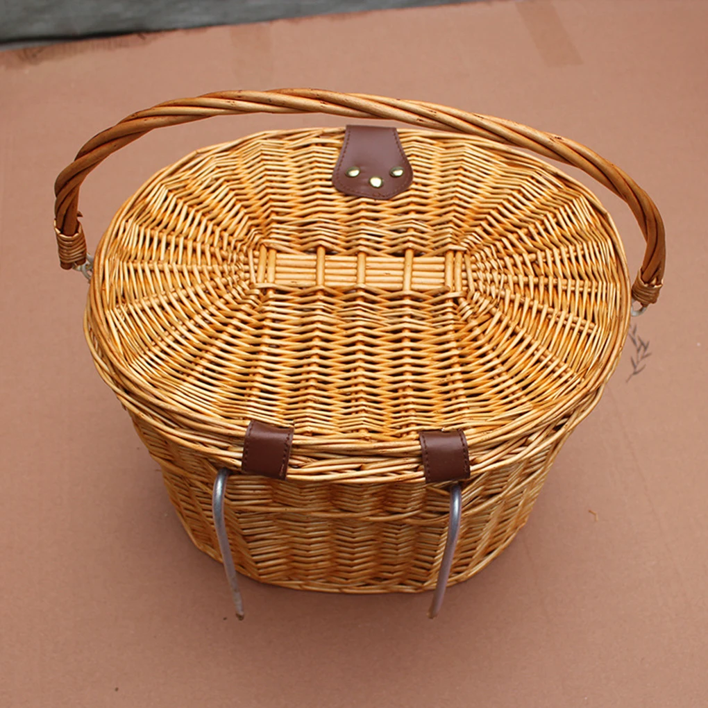 Bike Storage Basket Wicker Woven Vintage Design Bicycle Front Handlebar Adjustable Basket Container