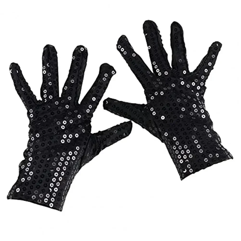 Adults Sparkling Sequin Dance Gloves Halloween Cosplay Party Glitter Short Gloves Dancer Stage Performance Costumes Acceaaories