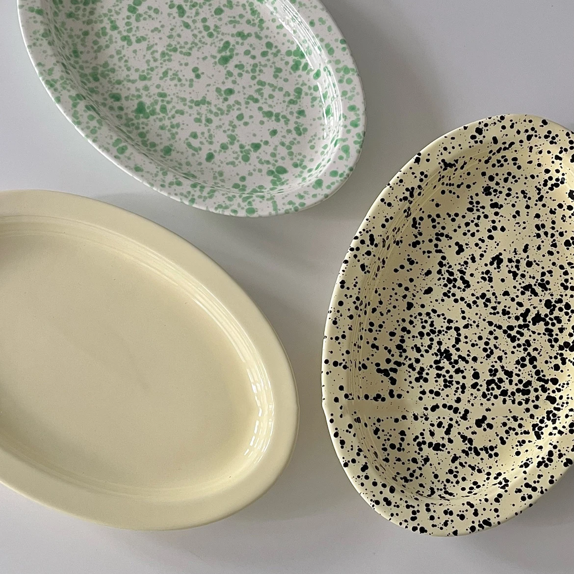 Vintage Splash-Ink Ceramic Plate 9.2Inches Oval Fish Dishes Breakfast Bread Serving Porcelain Plates Durable Microwave Tableware