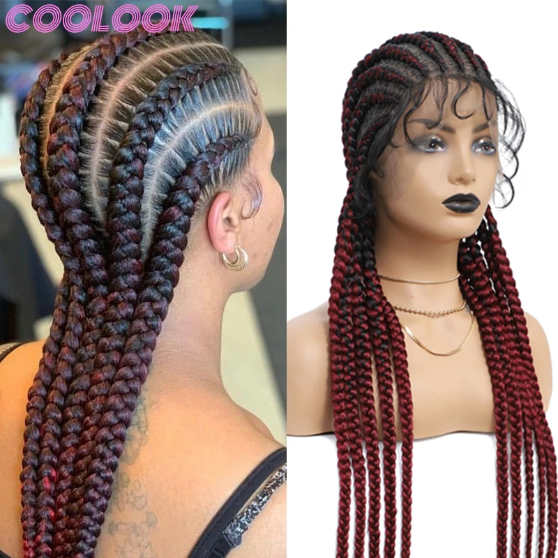 Black Full Lace Front Braided Wig Knotless Natural Box Braiding Frontal Wig with Baby Hair 36 Inch Synthetic Cornrow Braids Wig