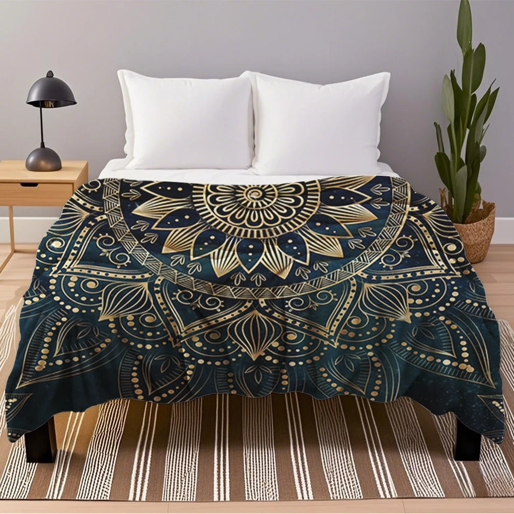

Good Elegant Gold Mandala Blue Galaxy Design Blanket peluches: cobertores para inverno, manta para sofá and Ditto