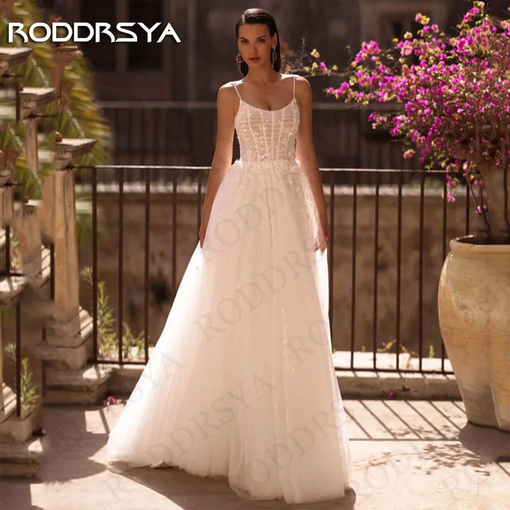 RODDRSYA Graciosa A Linha Vestido De Noiva 2024 Noiva Spaghetti Straps Lace A Linha De Tulle Vestido De Noiva Até O Chão Vestidos De Novia Gracioso vestido de noiva em linha A 2024 Bride  Vestido de noiva de tule em re