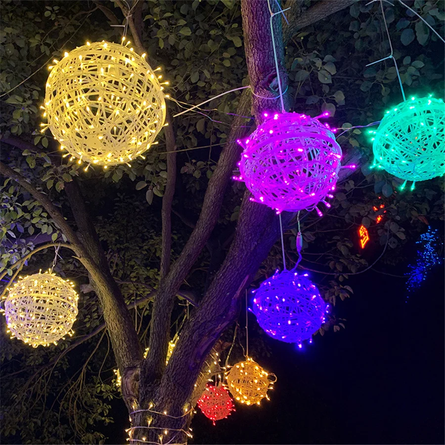 30CM LED Rattan Ball Christmas Garland String Lights Outdoor  Hanging Festoon Fairy Lights for Home Garden Wedding Party Decor