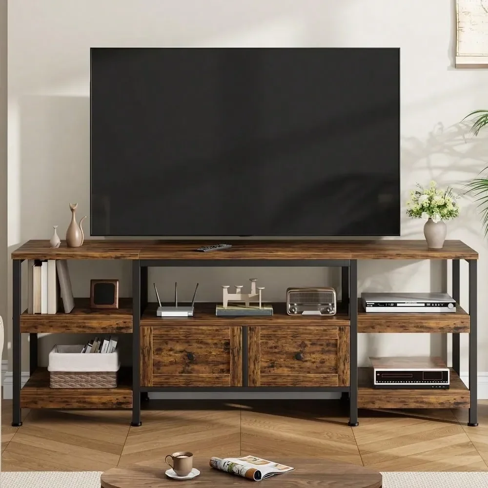 

63 71 79 W Industrial TV Stand With 2 Drawers, Entertainment Center For TVs To 75 , Rustic Media Console With Storage Shelve