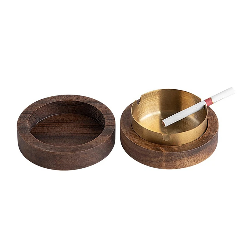 Walnut Ashtray With Lids Windproof Wooden Ashtray Portable Ash Holder For Smokers Desktop Office,Men's Gift