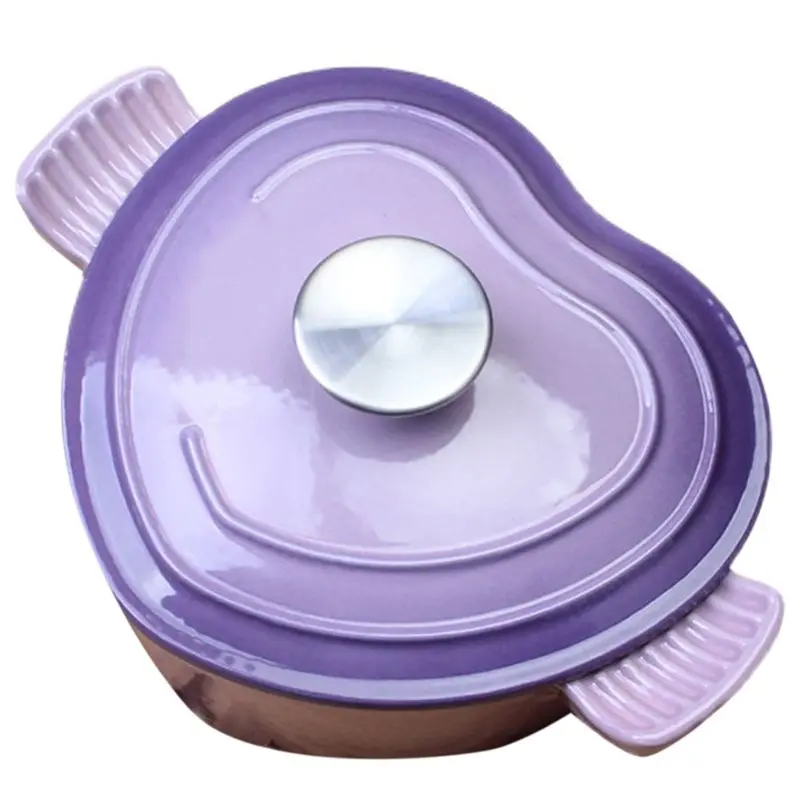 Dutch Oven With Lid, Preminum Cast Iron Heart-Shape Enameled Soup Pot Suitable For All Stove Tops For Stew Baking, Slow Cooking