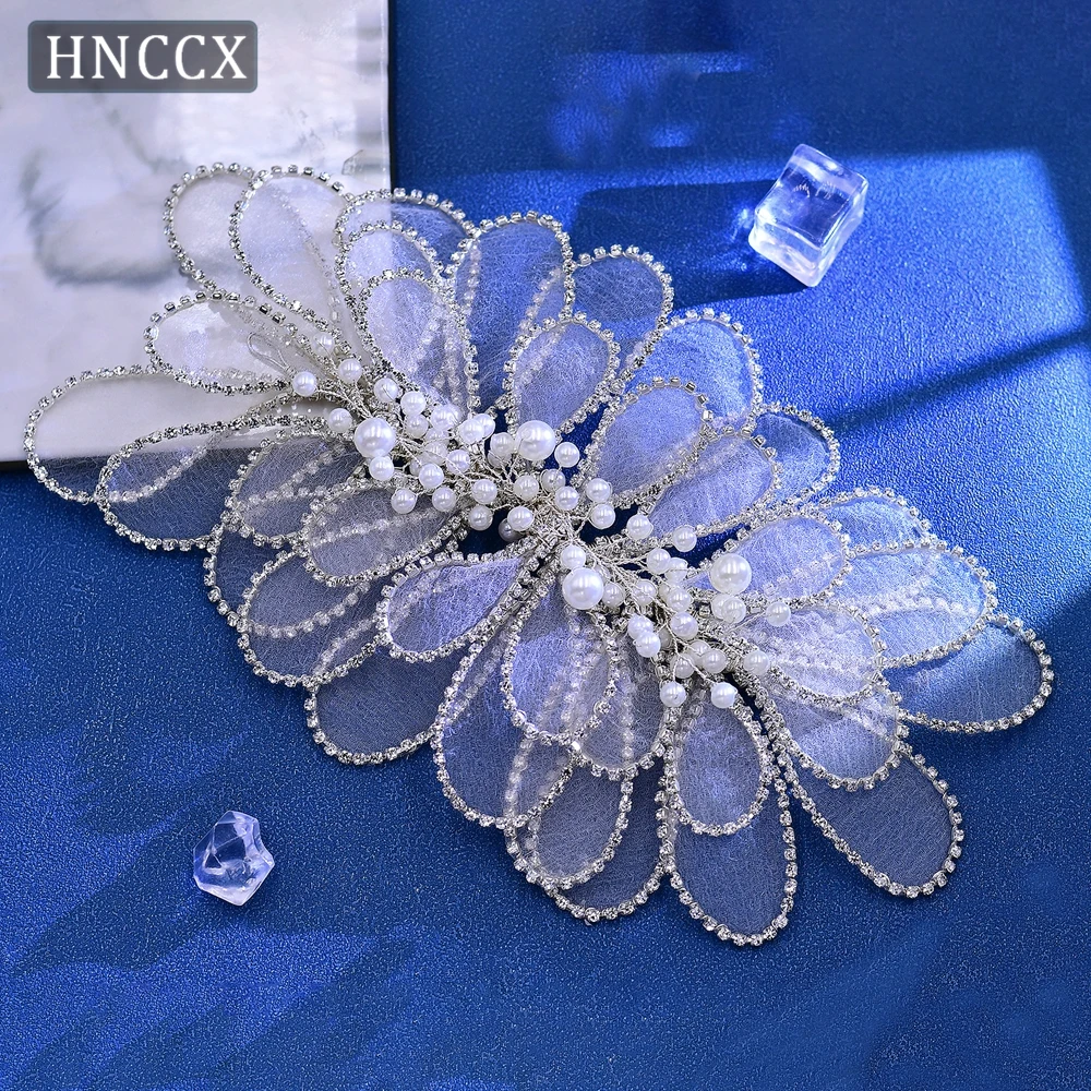 HNCCX Gold Silver Color Wedding Headband Handmade Mesh Bride Headpieces Pearl Hair Accessories Bridesmaids Headwear CP681 image 6