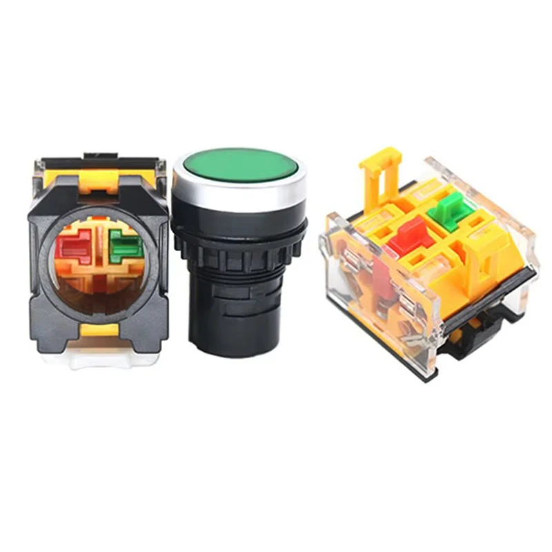 LA38 22mm Flat Head Push Button Switch 1NO/1NC Instantaneous 2-Position On/Off Start Control for Industrial Equipment