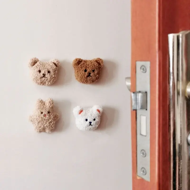 Household Plush Cute Bear Door Handle Gloves Silent Anti-collision Pad Buffer Wall Door Sticker Protection Mat Home Accessories