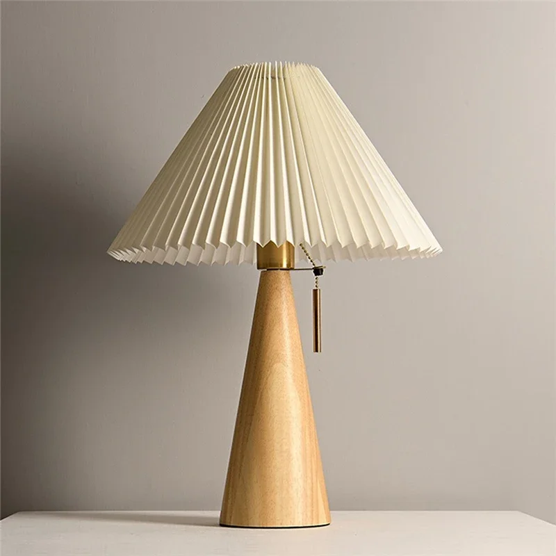 Pleated Table Lamps LED Solid Wooden Desk Lights Study Reading Table Light for Bedroom Home Decoration Lighting E27